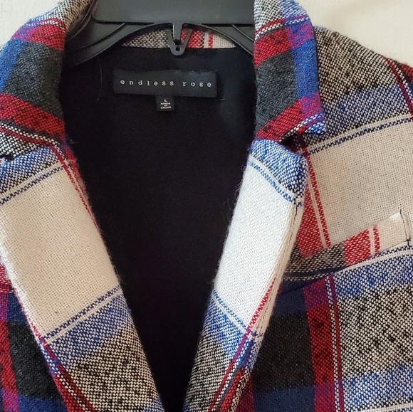 Endless Rose plaid wool blend pea coat in red, blue, black & white, S - Picture 6 of 10